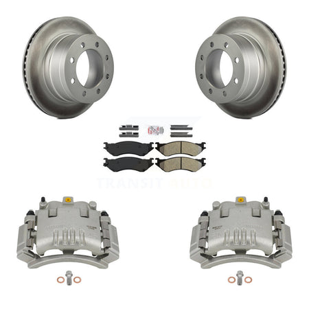 Rear Disc Brake Caliper Coat Rotors & Semi-Metallic Pad Kit For Dodge Ram 3500 2500 1500 KCG-100803N
