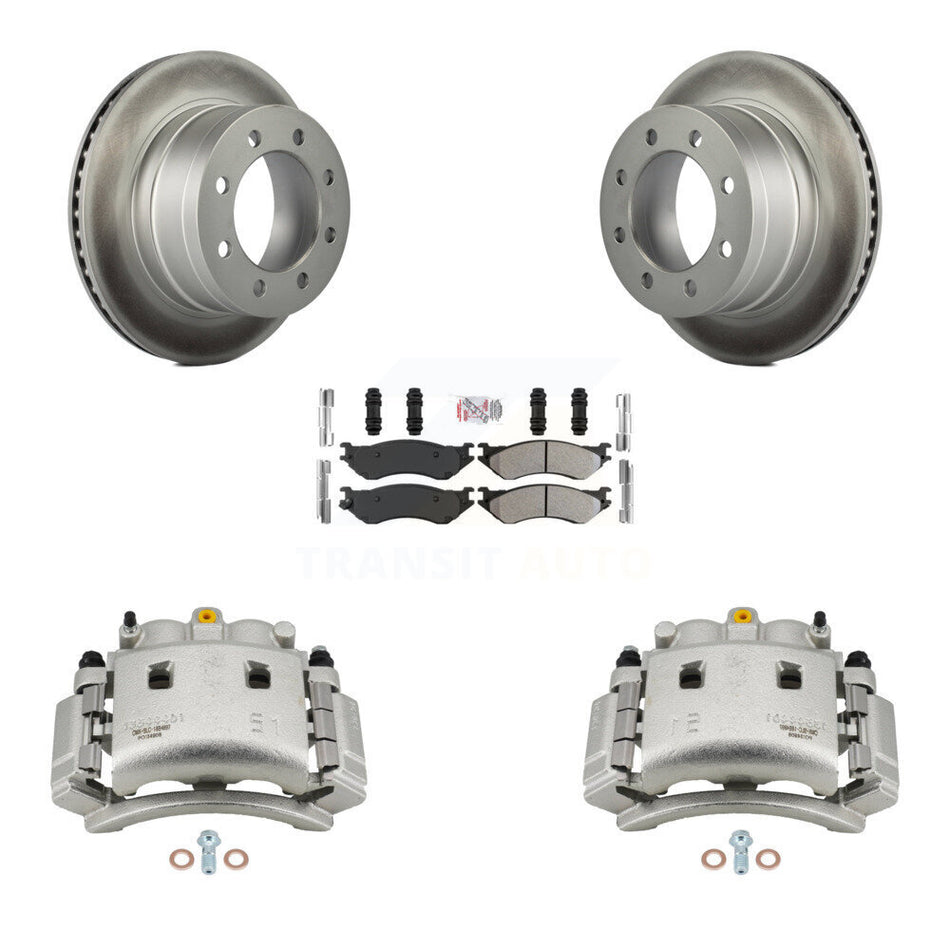Rear Disc Brake Caliper Coated Rotors And Semi-Metallic Pads Kit For Dodge Ram 3500 KCG-100804N