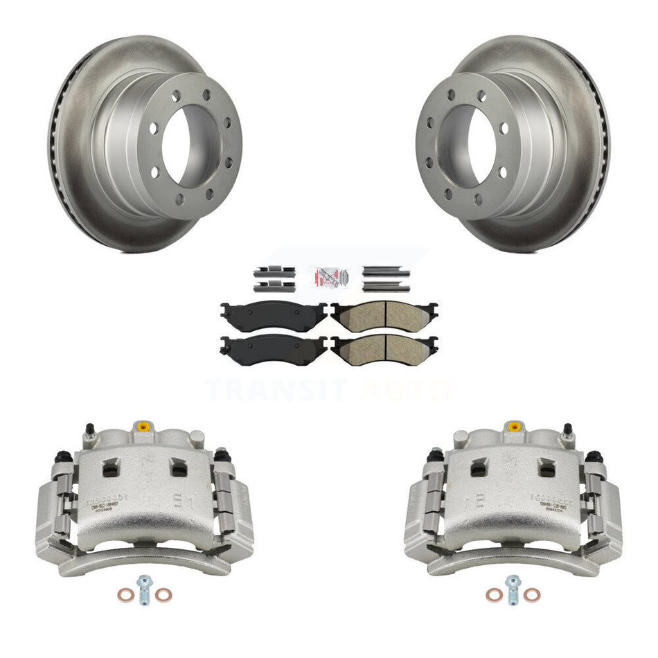 Rear Disc Brake Caliper Coated Rotors And Semi-Metallic Pads Kit For Dodge Ram 3500 KCG-100805N