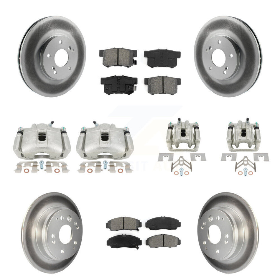 Front Rear Disc Brake Caliper Coated Rotors And Semi-Metallic Pads Kit (10Pc) For Acura TL KCG-100806S