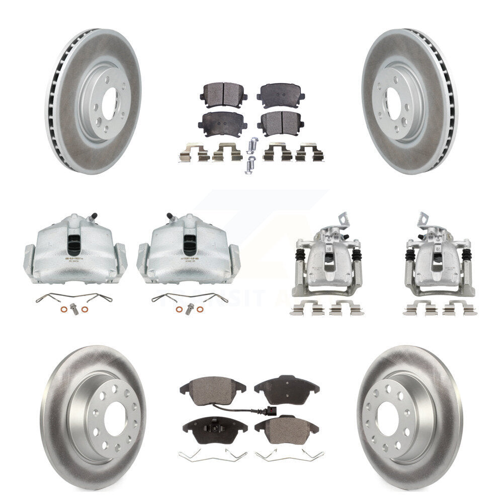 Front Rear Brake Caliper Coat Rotors Semi-Metallic Pad Kit (10Pc) For Volkswagen CC 2.0L KCG-100807P