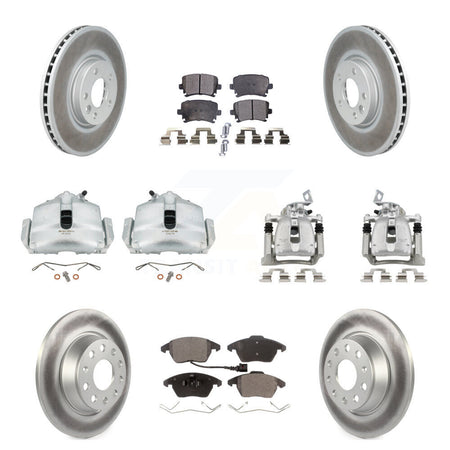 Front Rear Brake Caliper Coat Rotors Semi-Metallic Pad Kit (10Pc) For Volkswagen CC 2.0L KCG-100807P