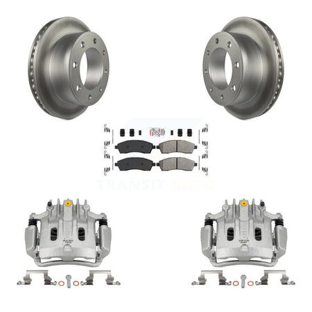 Rear Disc Brake Caliper Coat Rotor Semi-Metallic Pad Kit For Ford F-350 Super Duty F-250 KCG-100808N