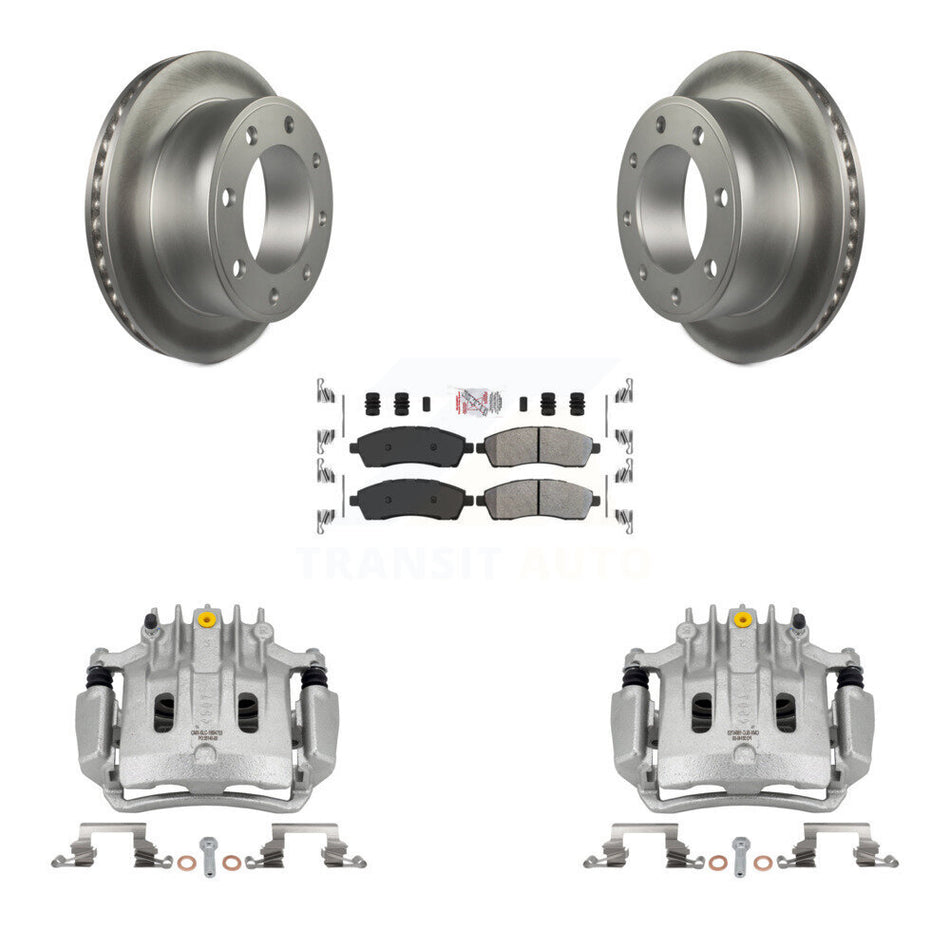 Rear Disc Brake Caliper Coat Rotor Semi-Metallic Pad Kit For Ford F-350 Super Duty F-250 KCG-100808N