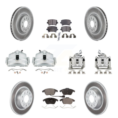 Front Rear Brake Caliper Coat Rotor & Semi-Metallic Pad Kit (10Pc) For Volkswagen Passat KCG-100808P