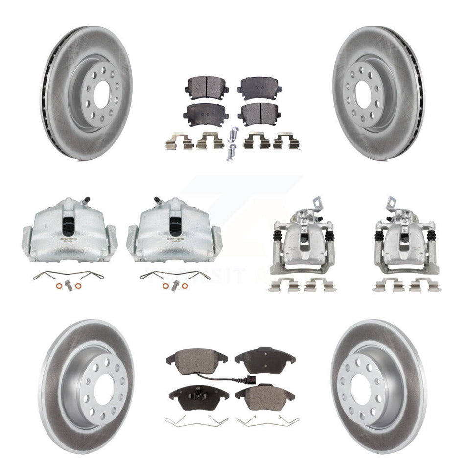 Front Rear Brake Caliper Coat Rotor & Semi-Metallic Pad Kit (10Pc) For Volkswagen Passat KCG-100808P