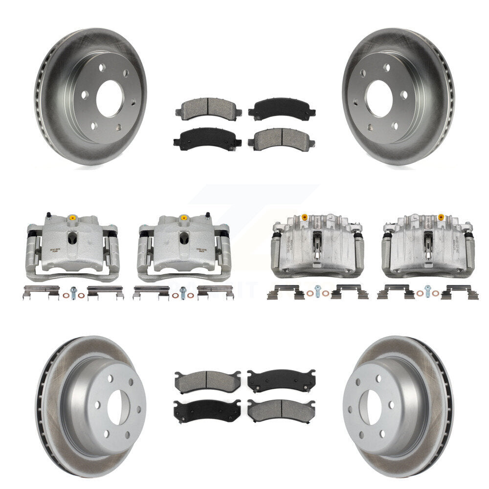 Front Rear Brake Caliper Coat Rotor Semi-Metallic Pad Kit (10Pc) For GMC Yukon Chevrolet KCG-100812S