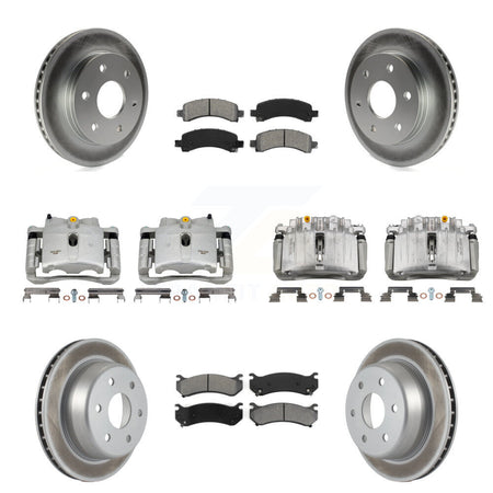 Front Rear Brake Caliper Coat Rotor Semi-Metallic Pad Kit (10Pc) For GMC Yukon Chevrolet KCG-100812S