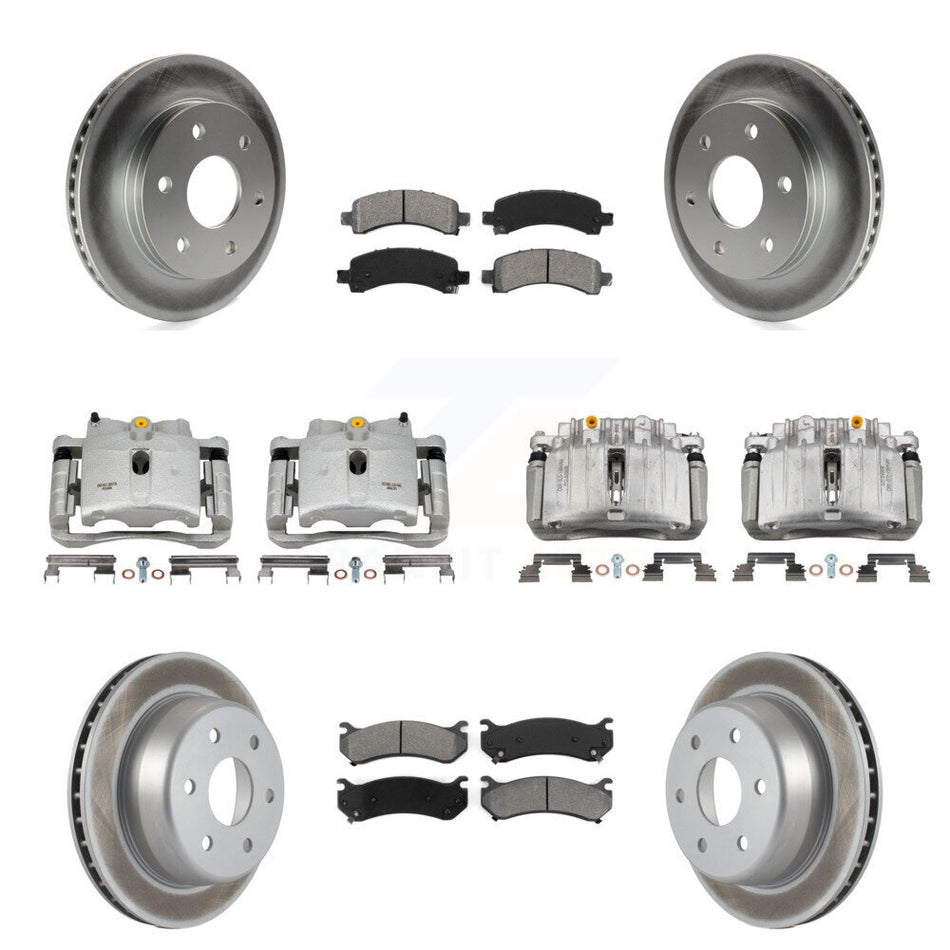Front Rear Brake Caliper Coat Rotor Semi-Metallic Pad Kit (10Pc) For GMC Yukon Chevrolet KCG-100812S