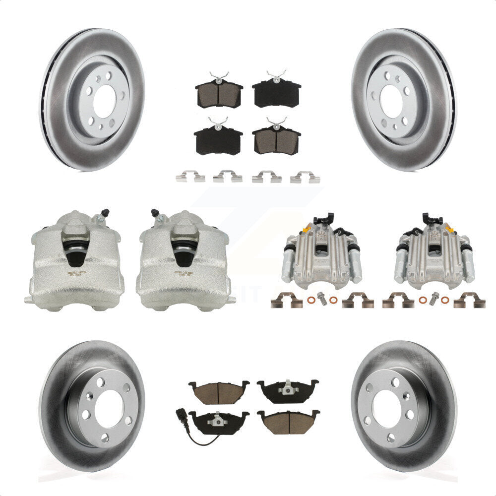 Front Rear Disc Brake Caliper Coated Rotors And Ceramic Pads Kit (10Pc) For Volkswagen Jetta City KCG-100815C by Transit Auto