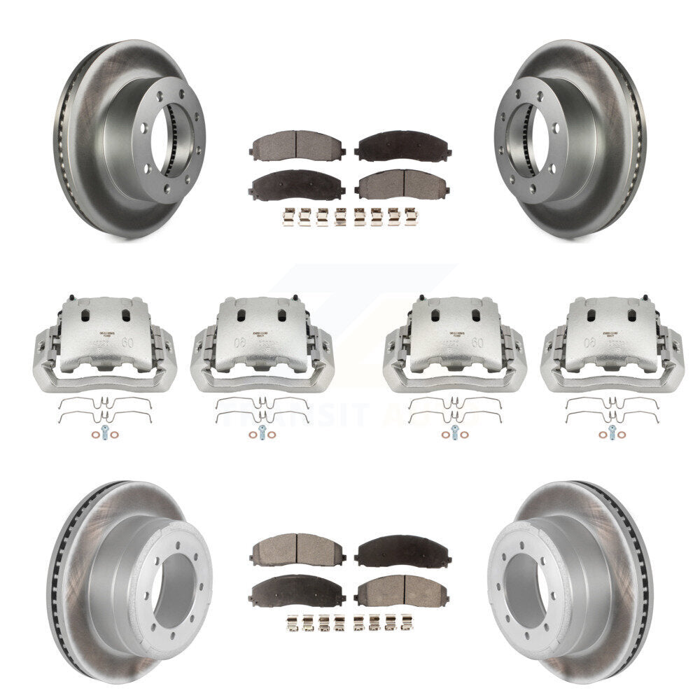 Front Rear Disc Brake Caliper Coated Rotors And Semi-Metallic Pads Kit (10Pc) For KCG-100818P
