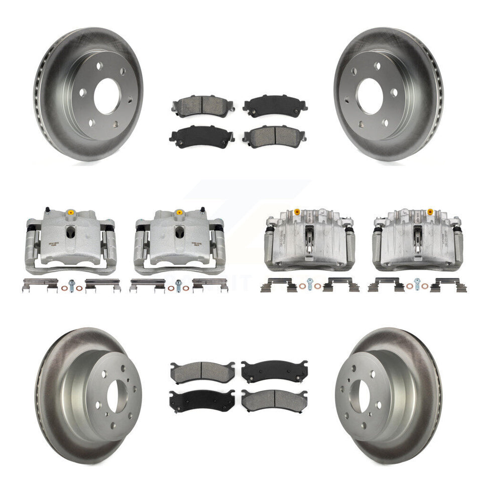 Front Rear Disc Brake Caliper Coated Rotors And Semi-Metallic Pads Kit (10Pc) For KCG-100819S