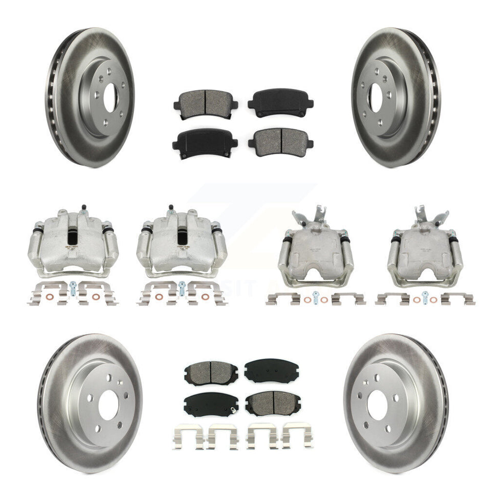 Front Rear Disc Brake Caliper Coated Rotors And Semi-Metallic Pads Kit (10Pc) For 2014-2015 Chevrolet Malibu 2.0L with Turbocharged With 17" Factory Wheels KCG-100820S