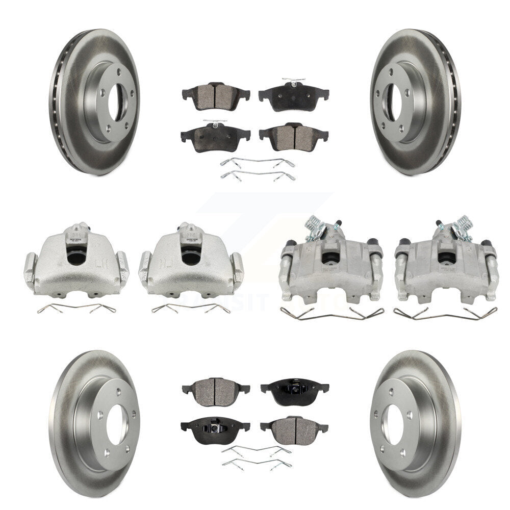 Front Rear Disc Brake Caliper Coated Rotors And Ceramic Pad Kit (10Pc) For Mazda 3 Sport KCG-100821T