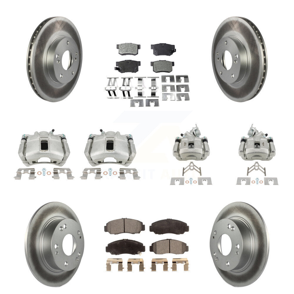 Front Rear Disc Brake Caliper Coat Rotor & Semi-Metallic Pad Kit (10Pc) For Honda Accord KCG-100823P