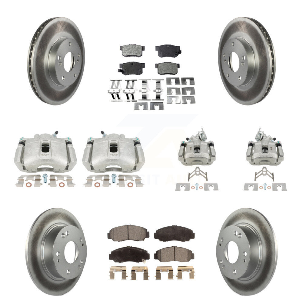 Front Rear Disc Brake Caliper Coat Rotor & Semi-Metallic Pad Kit (10Pc) For Honda Accord KCG-100824P