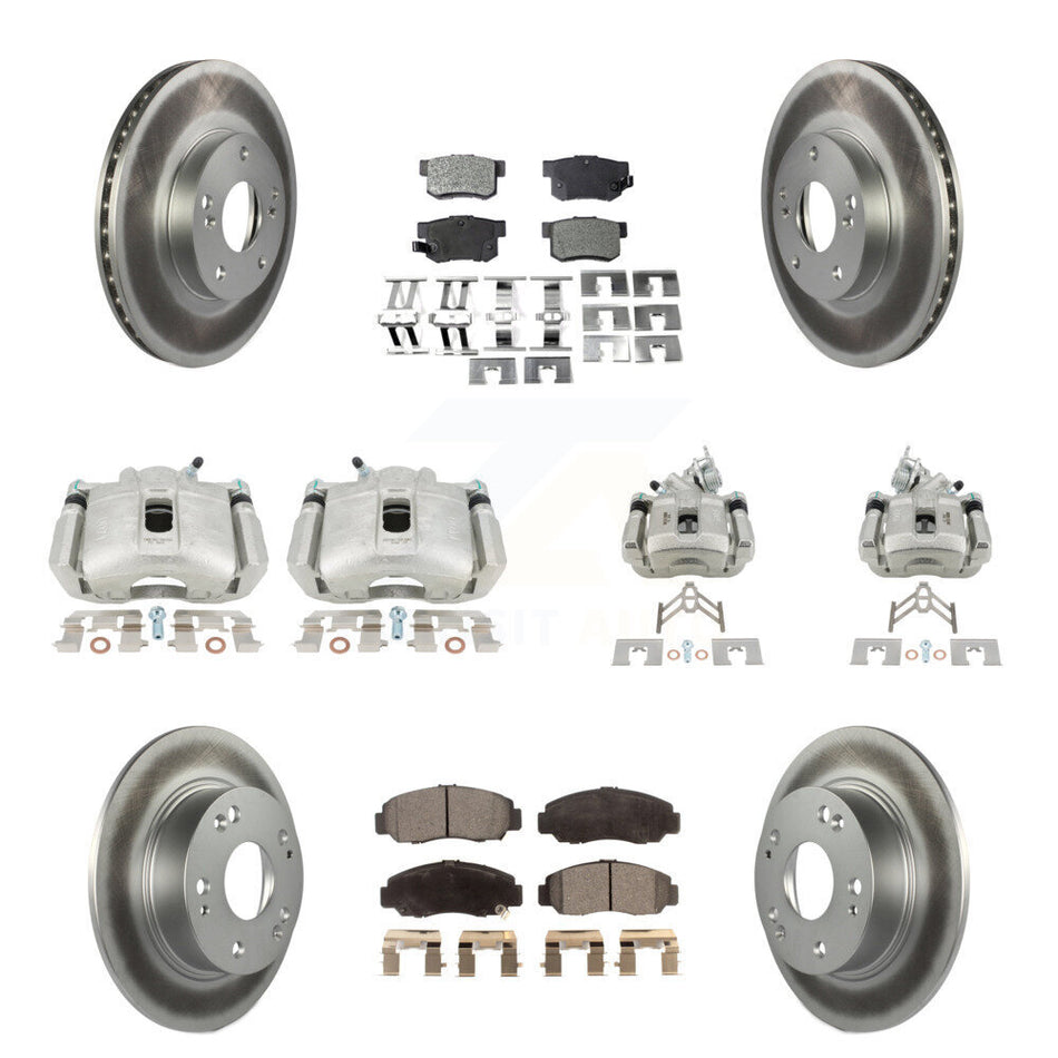 Front Rear Disc Brake Caliper Coat Rotor & Semi-Metallic Pad Kit (10Pc) For Honda Accord KCG-100824P