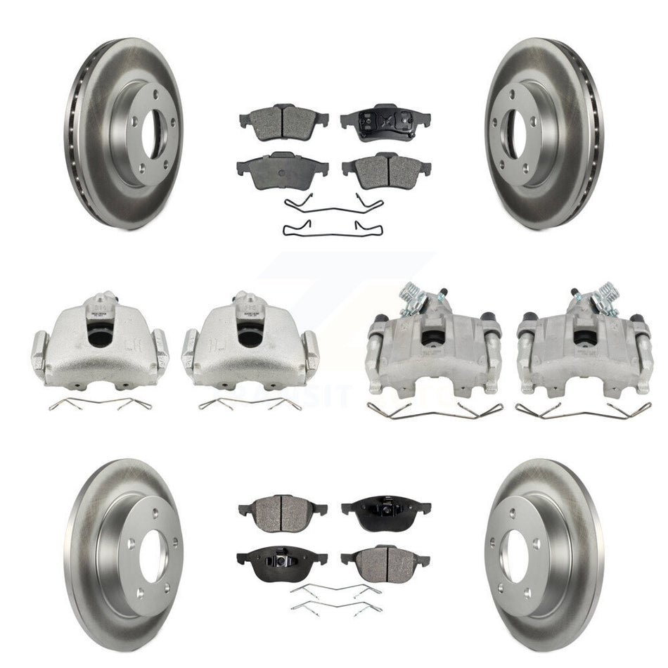 Front Rear Disc Brake Caliper Coat Rotors & Ceramic Pad Kit (10Pc) For 2005 Mazda 3 2.0L KCG-100824T