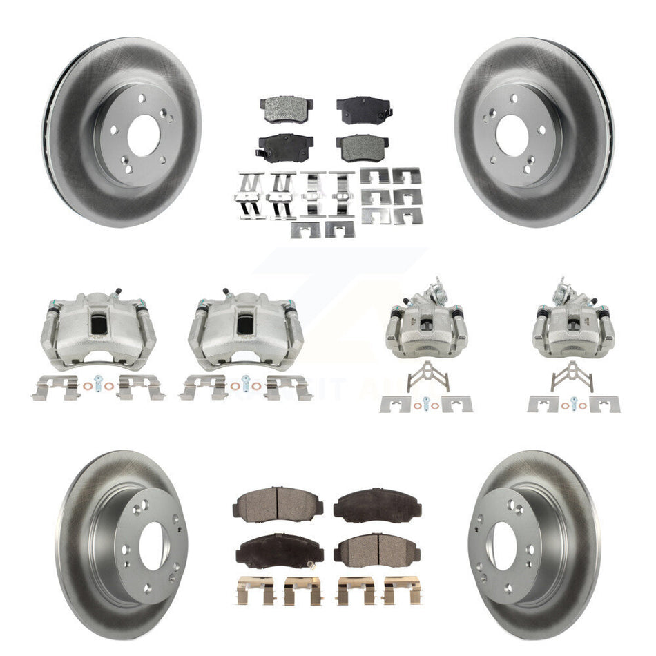 Front Rear Disc Brake Caliper Coat Rotor & Semi-Metallic Pad Kit (10Pc) For Honda Accord KCG-100825P