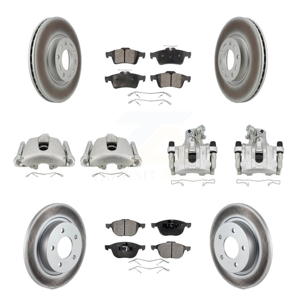 Front Rear Disc Brake Caliper Coated Rotors And Ceramic Pad Kit (10Pc) For Mazda 3 Sport KCG-100825T
