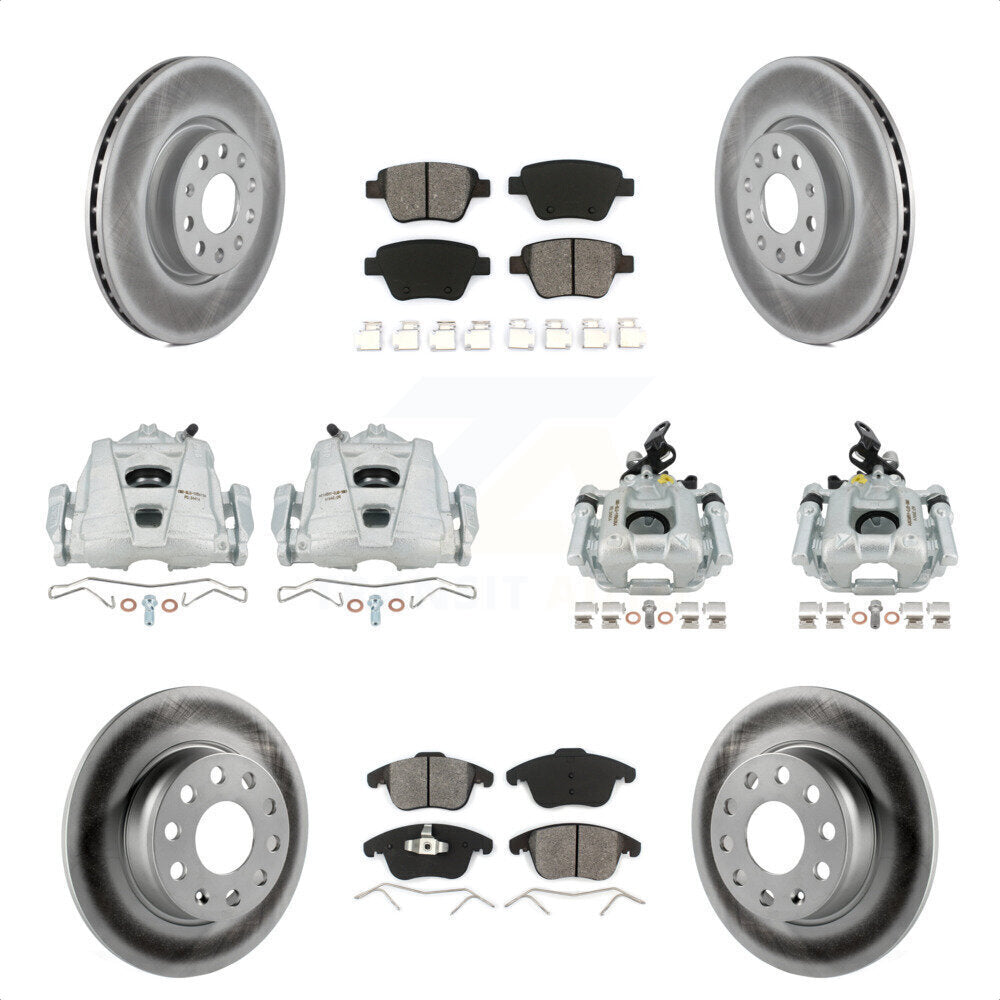 Front Rear Disc Brake Caliper Coated Rotors And Semi-Metallic Pads Kit (10Pc) For Volkswagen Passat KCG-100826S by Transit Auto