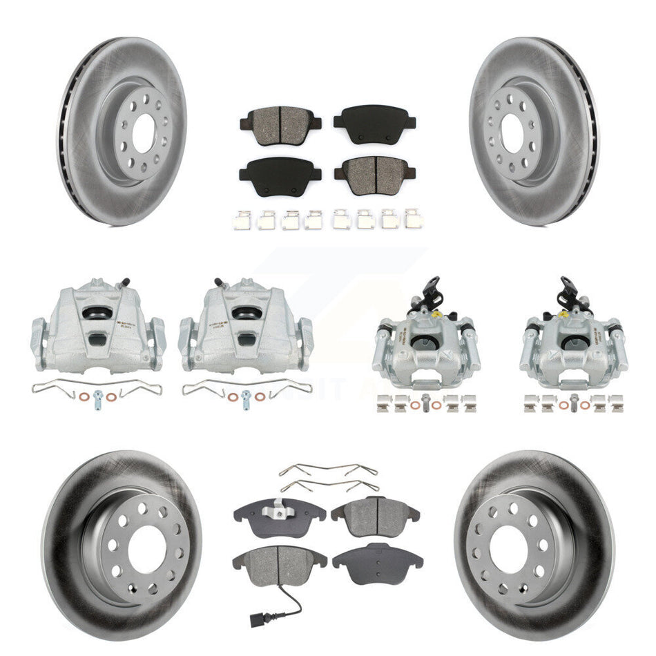 Front Rear Disc Brake Caliper Coated Rotors And Semi-Metallic Pads Kit (10Pc) For Volkswagen Passat KCG-100826S