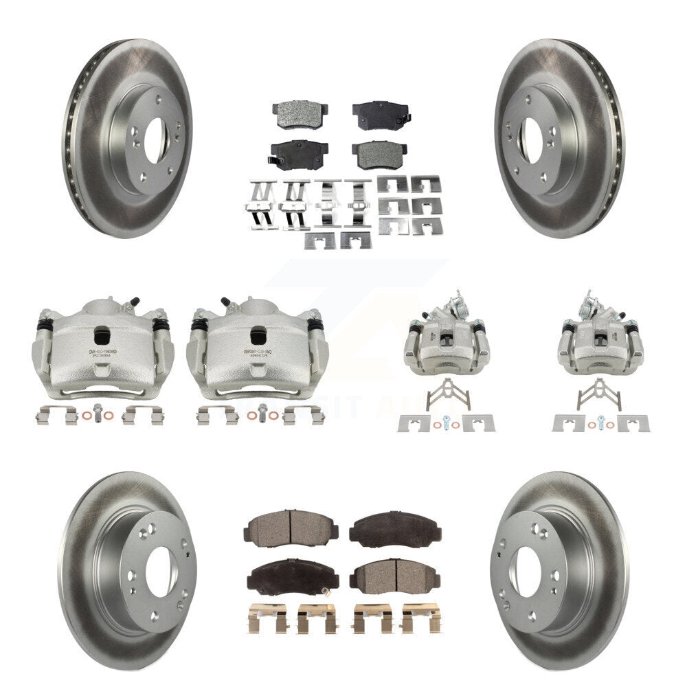 Front Rear Disc Brake Caliper Coat Rotor & Semi-Metallic Pad Kit (10Pc) For Honda Accord KCG-100828P