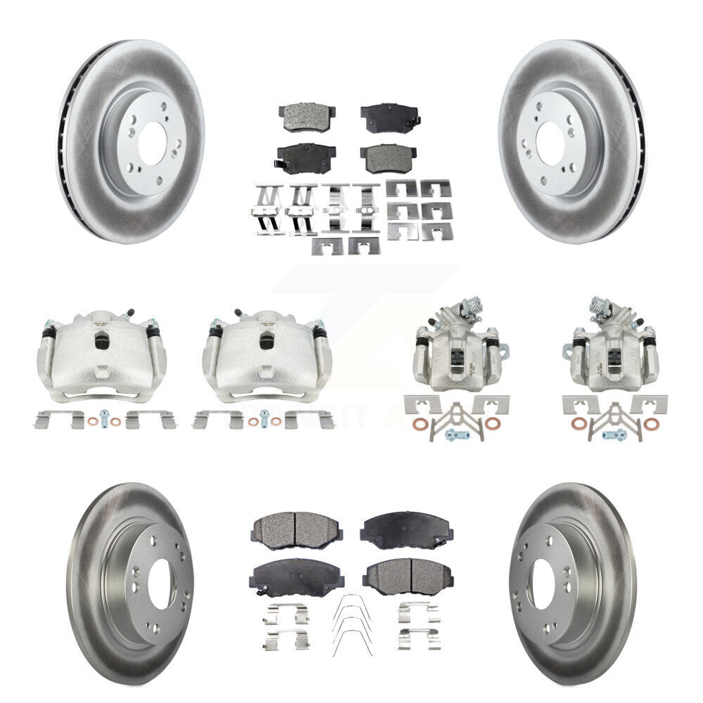 Front Rear Brake Caliper Coat Rotor & Semi-Metallic Pad Kit (10Pc) For Honda Civic Acura KCG-100829P