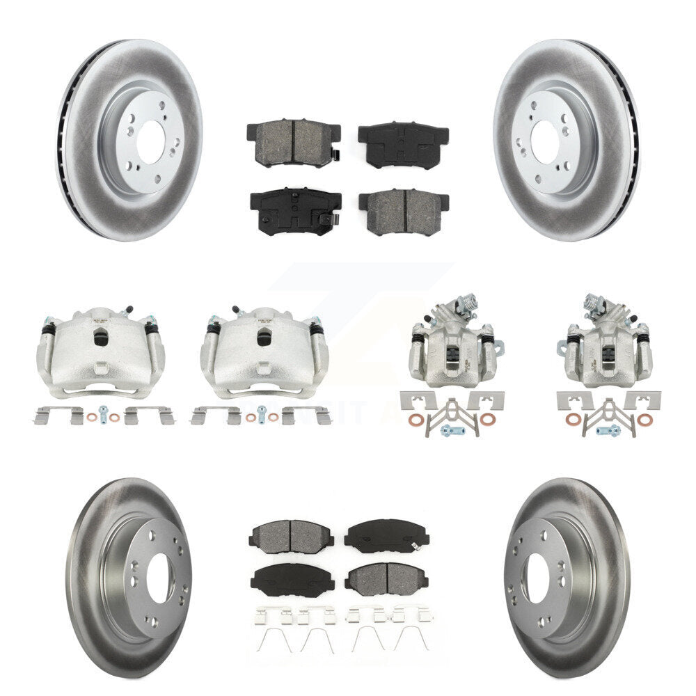 Front Rear Brake Caliper Coat Rotor & Semi-Metallic Pad Kit (10Pc) For Honda Civic Acura KCG-100833S