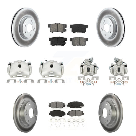 Front Rear Brake Caliper Coat Rotor & Semi-Metallic Pad Kit (10Pc) For Honda Civic Acura KCG-100833S