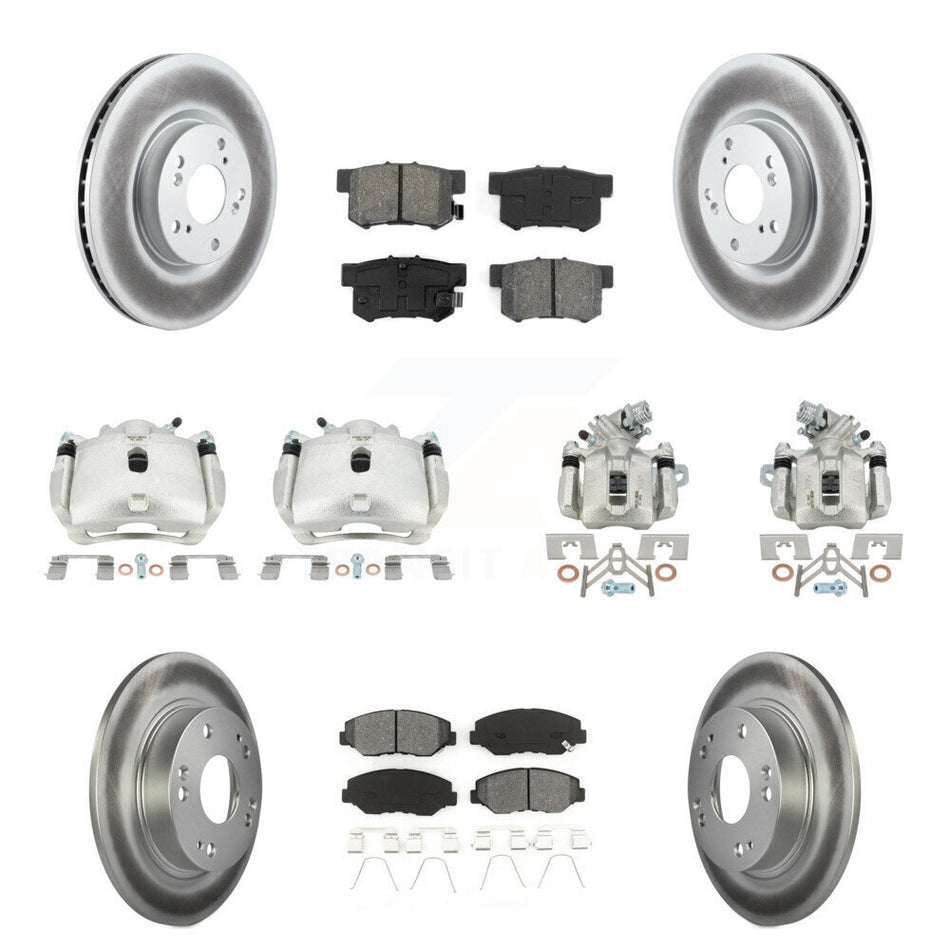 Front Rear Brake Caliper Coat Rotor & Semi-Metallic Pad Kit (10Pc) For Honda Civic Acura KCG-100833S
