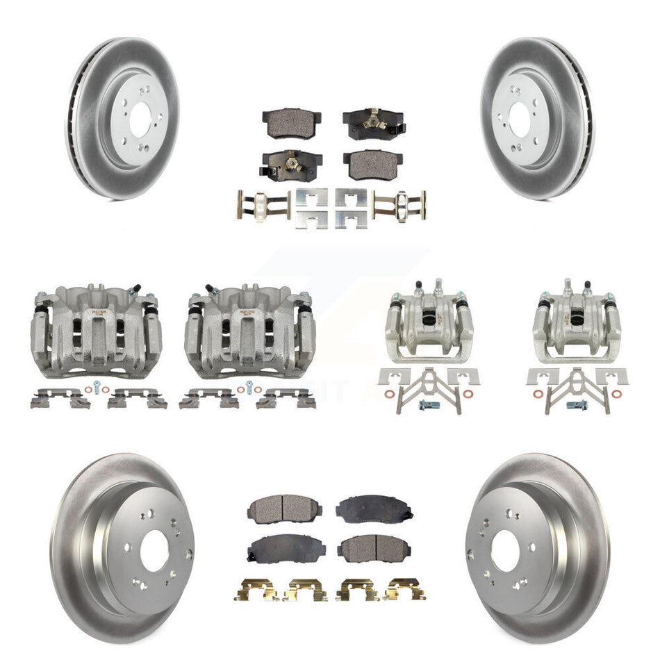 Front Rear Disc Brake Caliper Coat Rotor Ceramic Pad Kit (10Pc) For Honda CR-V Acura RDX KCG-100833T