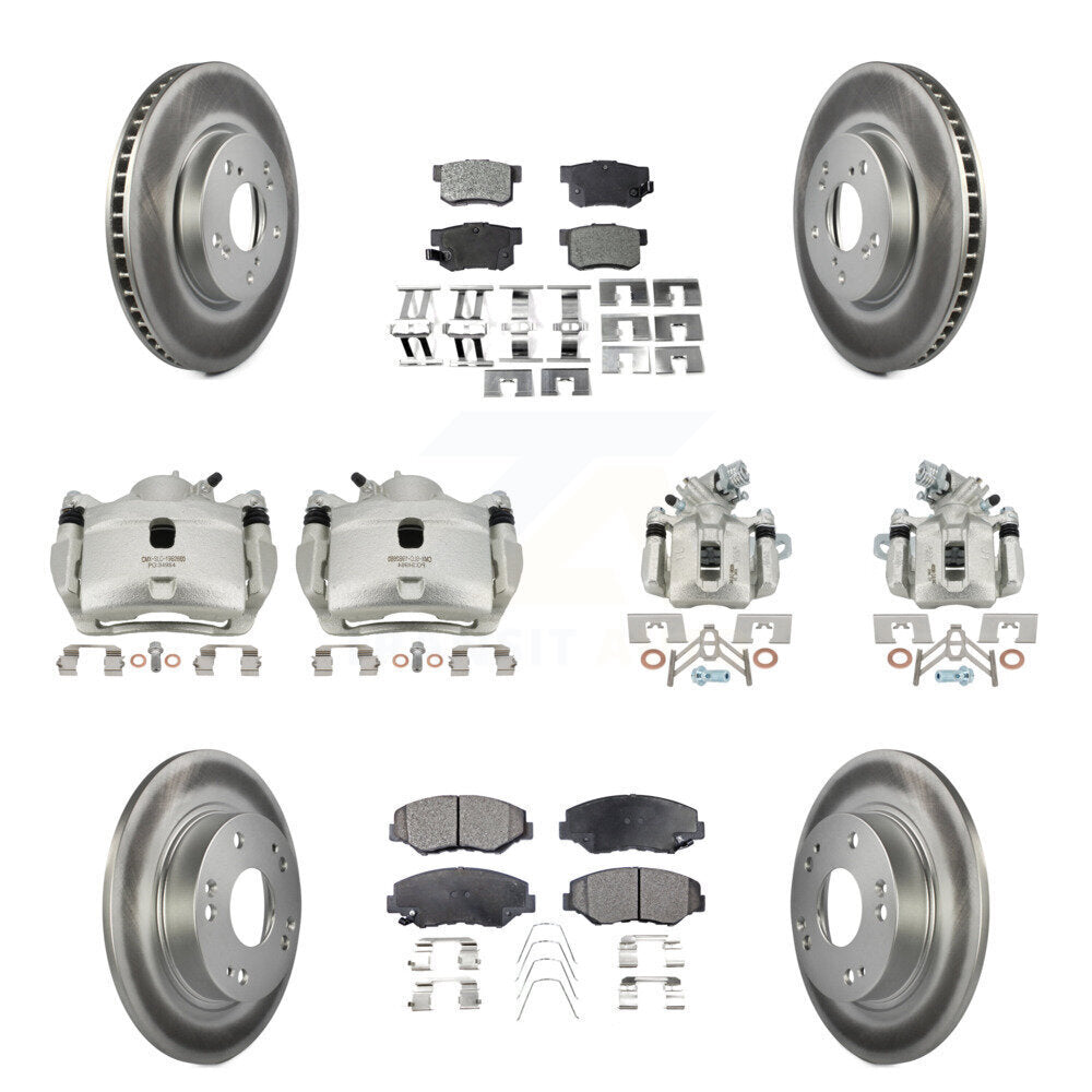 Front Rear Disc Brake Caliper Coat Rotors & Semi-Metallic Pad Kit (10Pc) For Honda Civic KCG-100834P