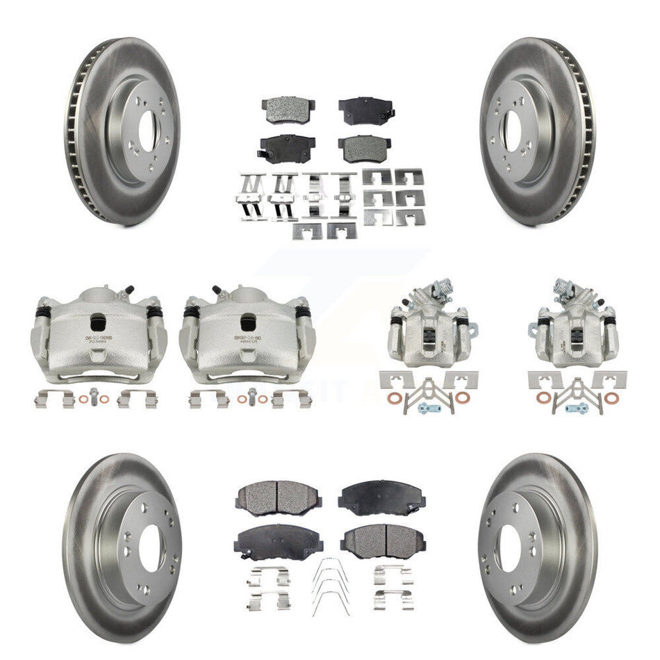 Front Rear Disc Brake Caliper Coat Rotors & Semi-Metallic Pad Kit (10Pc) For Honda Civic KCG-100834P