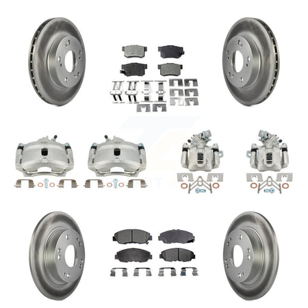 Front Rear Disc Brake Caliper Coat Rotors & Semi-Metallic Pad Kit (10Pc) For Honda Civic KCG-100835P