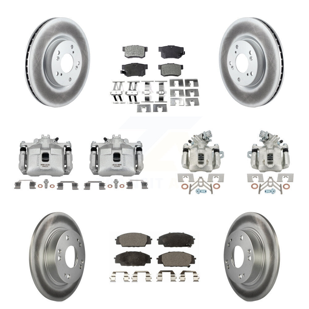Front Rear Disc Brake Caliper Coat Rotors & Semi-Metallic Pad Kit (10Pc) For Honda Civic KCG-100836P