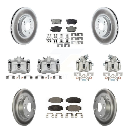 Front Rear Disc Brake Caliper Coat Rotors & Semi-Metallic Pad Kit (10Pc) For Honda Civic KCG-100836P