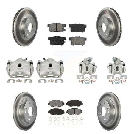 Front Rear Brake Caliper Coat Rotor & Semi-Metallic Pad Kit (10Pc) For Honda Civic Acura KCG-100837S