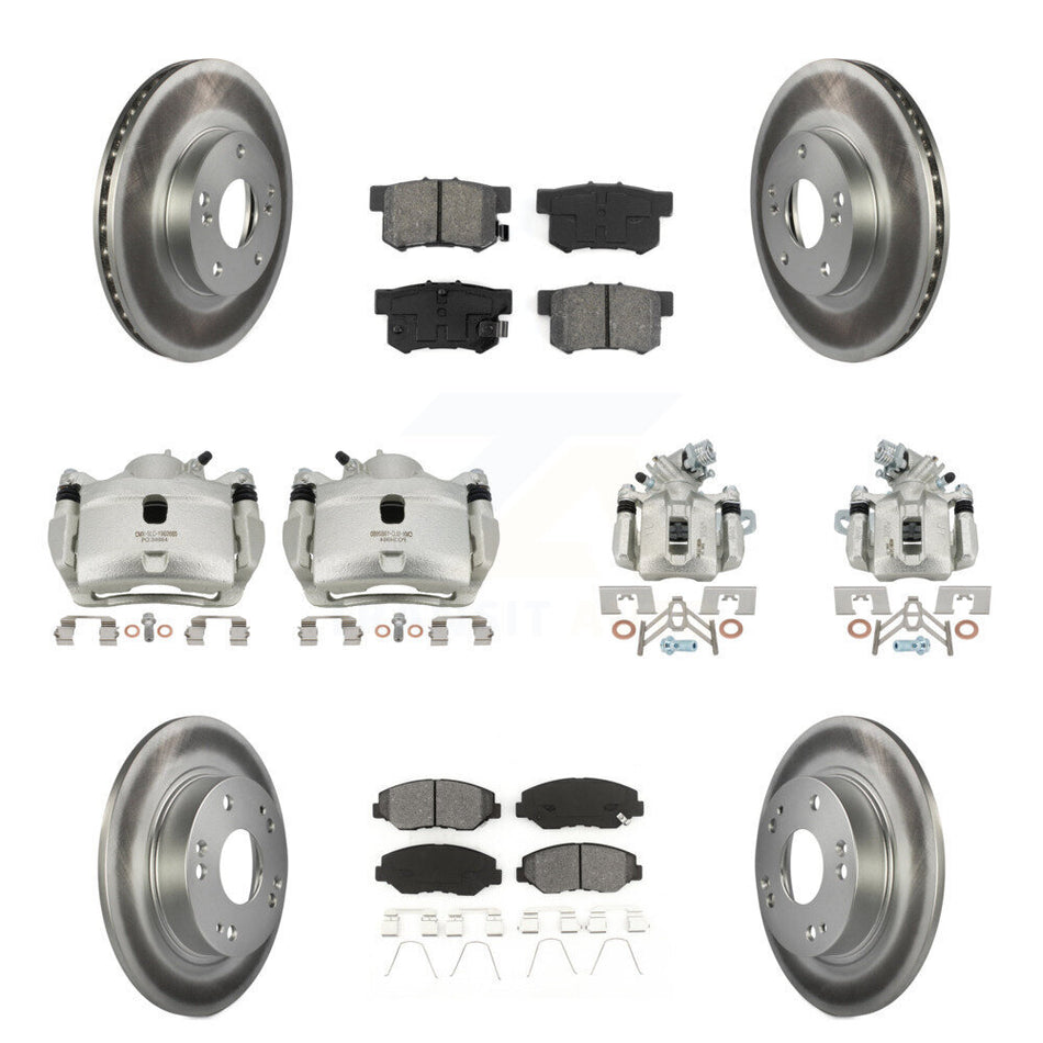 Front Rear Brake Caliper Coat Rotor & Semi-Metallic Pad Kit (10Pc) For Honda Civic Acura KCG-100837S