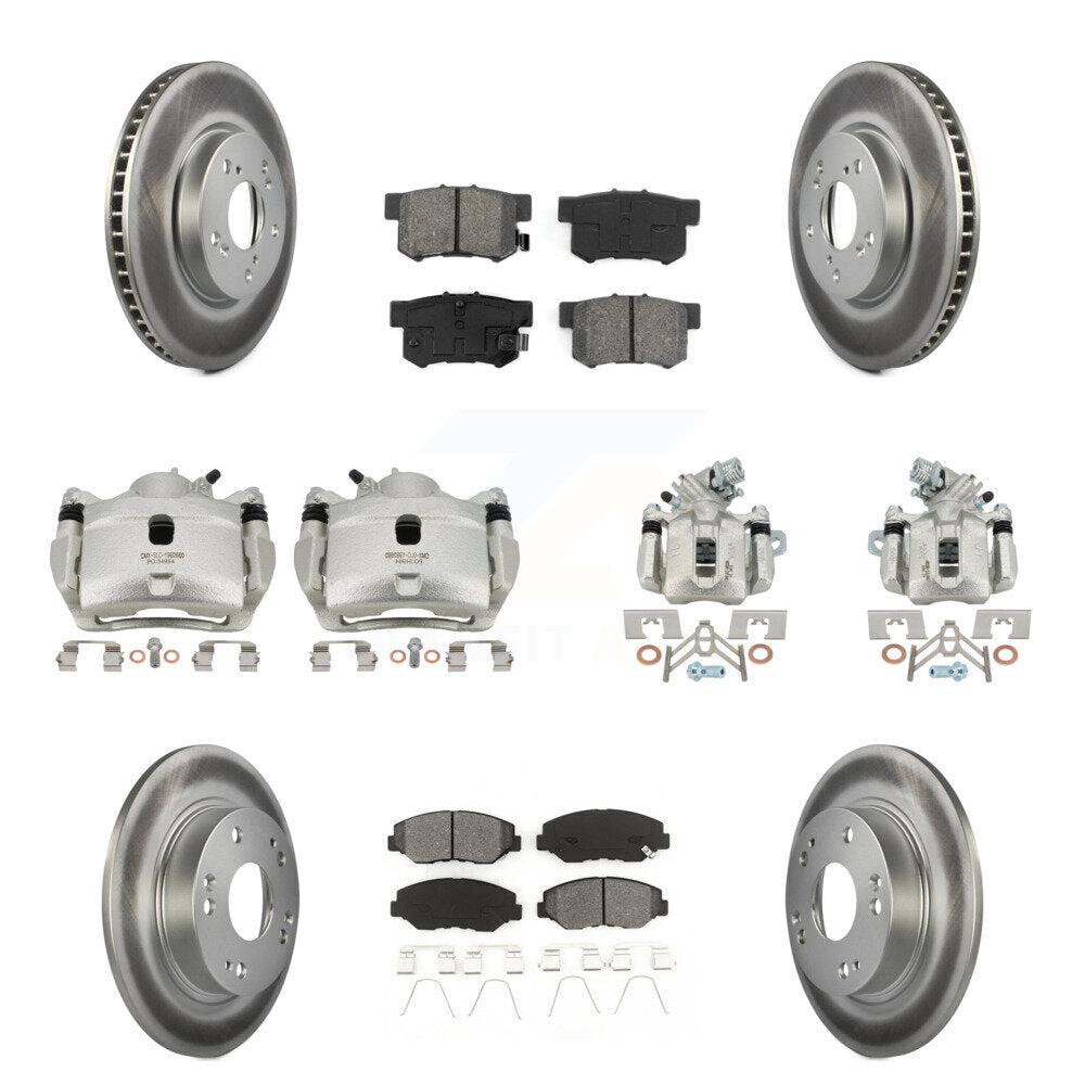 Front Rear Disc Brake Caliper Coat Rotors & Semi-Metallic Pad Kit (10Pc) For Honda Civic KCG-100838S
