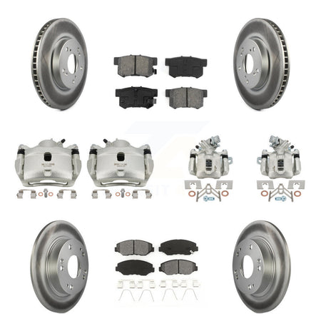 Front Rear Disc Brake Caliper Coat Rotors & Semi-Metallic Pad Kit (10Pc) For Honda Civic KCG-100838S