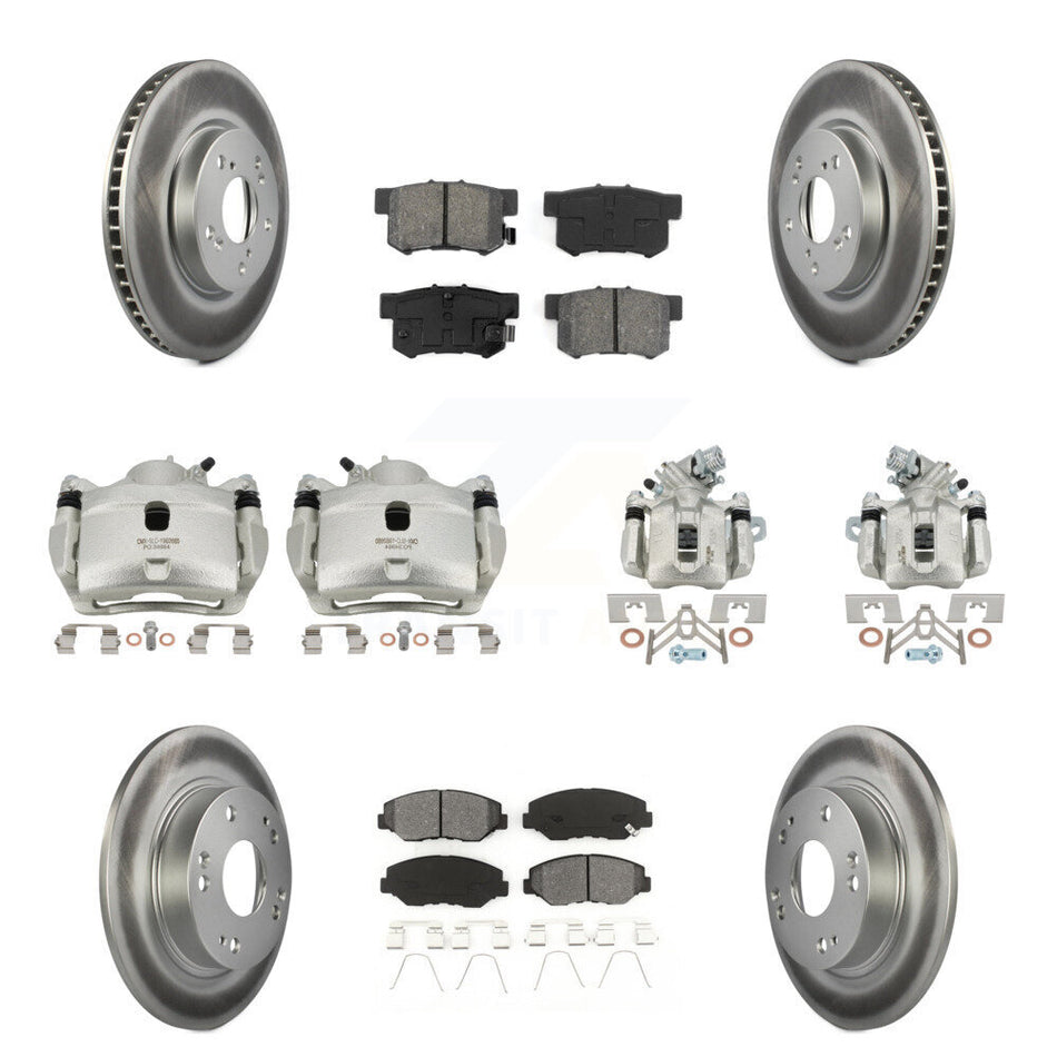 Front Rear Disc Brake Caliper Coat Rotors & Semi-Metallic Pad Kit (10Pc) For Honda Civic KCG-100838S