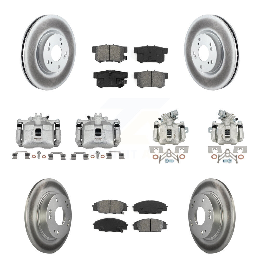 Front Rear Disc Brake Caliper Coat Rotors & Semi-Metallic Pad Kit (10Pc) For Honda Civic KCG-100839S