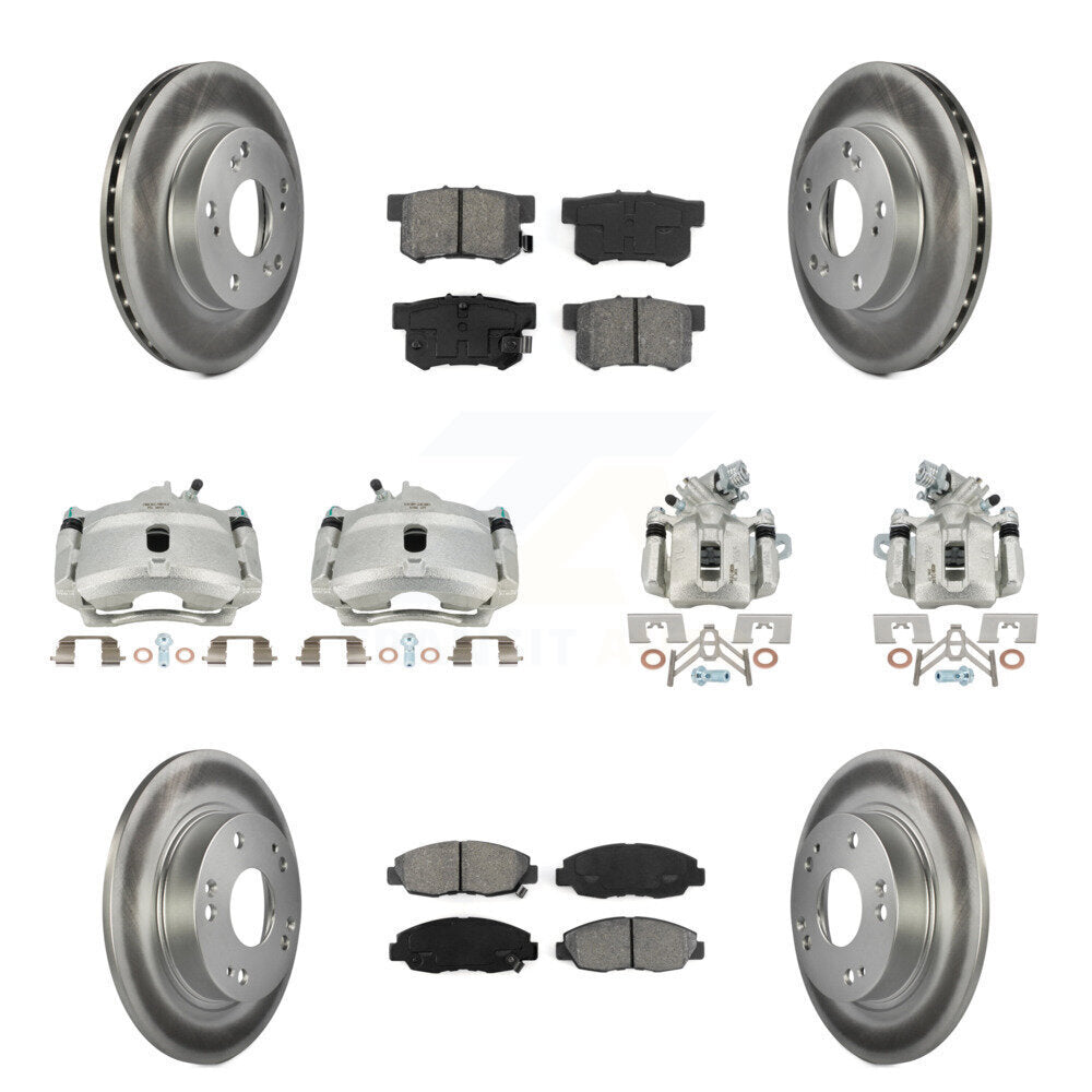 Front Rear Disc Brake Caliper Coat Rotors & Semi-Metallic Pad Kit (10Pc) For Honda Civic KCG-100840S