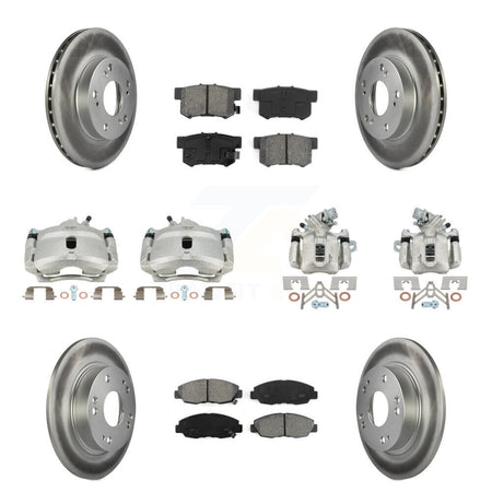 Front Rear Disc Brake Caliper Coat Rotors & Semi-Metallic Pad Kit (10Pc) For Honda Civic KCG-100840S