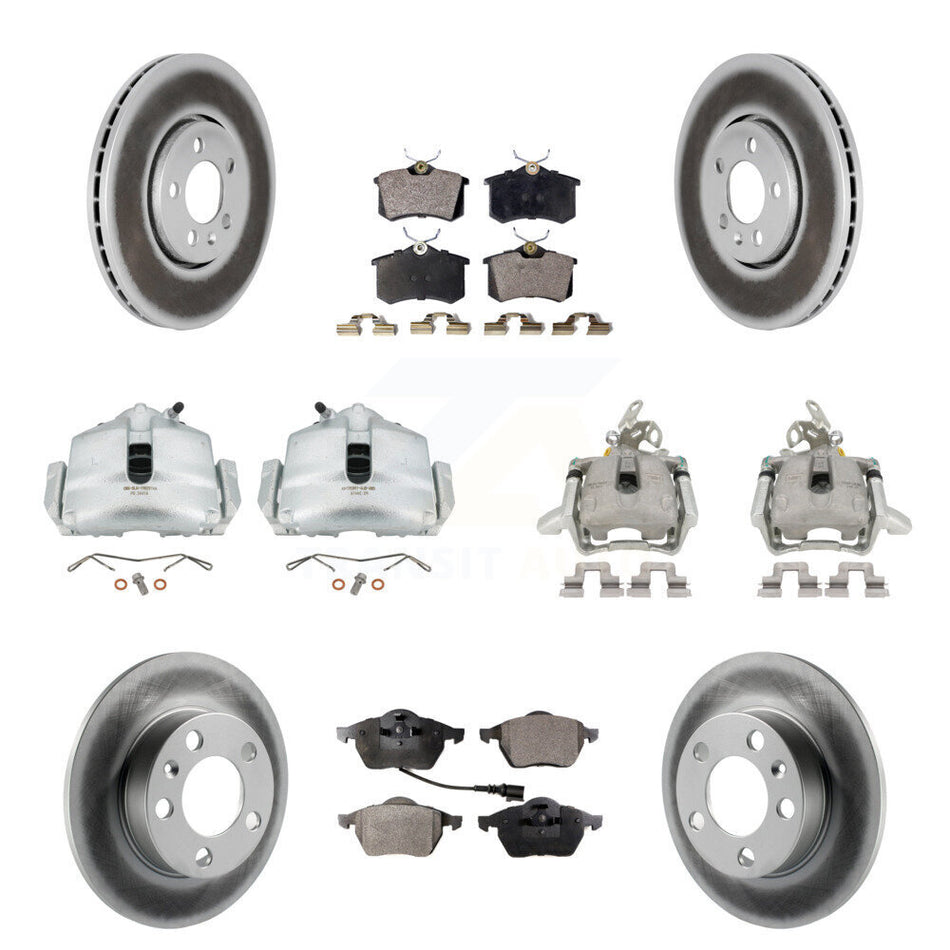 Front Rear Disc Brake Caliper Coated Rotors And Ceramic Pads Kit (10Pc) For 2006 Volkswagen Jetta 2.0L With 288mm Diameter Rotor 7th 8th Digit Of VIN Is "9M" Or "1J" KCG-100841T