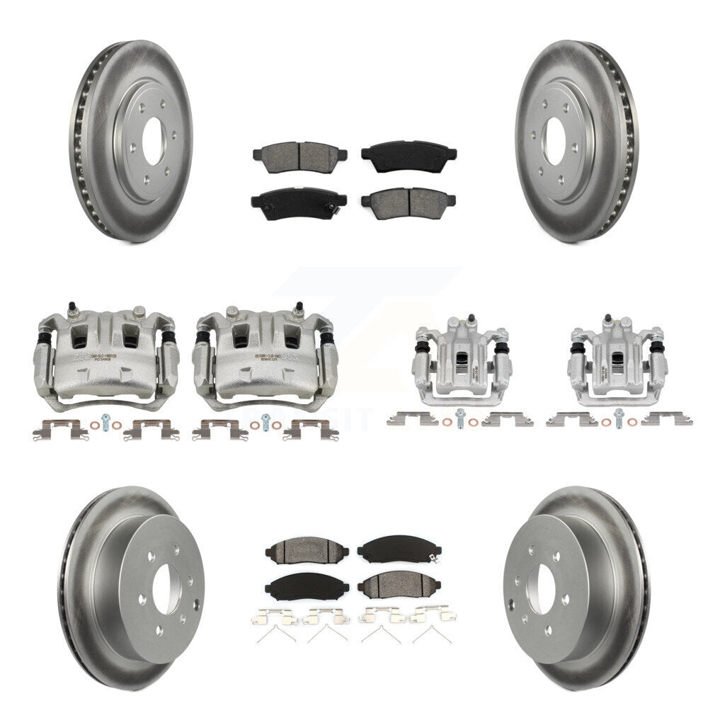 Front Rear Brake Caliper Coat Rotor And Semi-Metallic Pad Kit (10Pc) For Nissan Frontier KCG-100842S