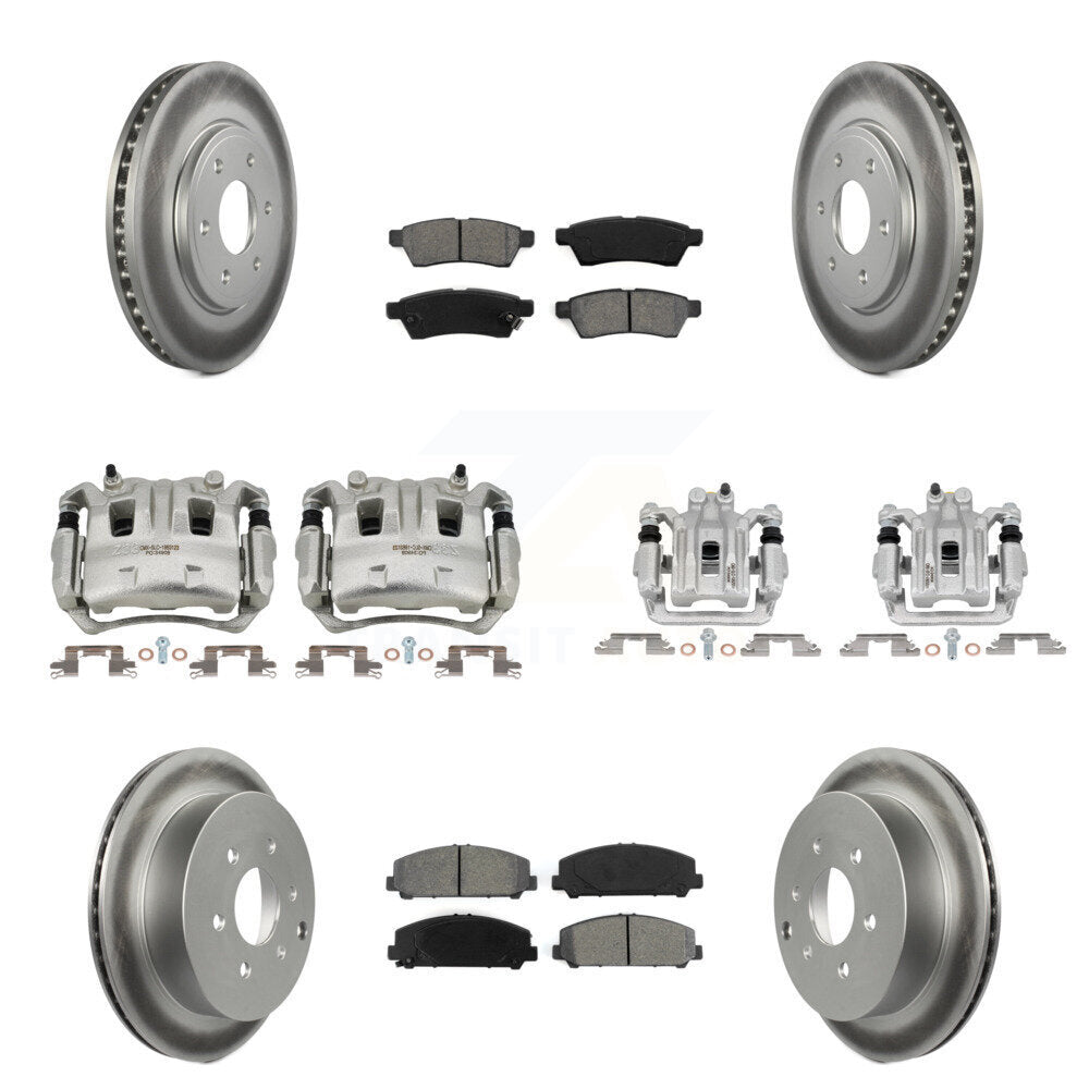 Front Rear Disc Brake Caliper Coat Rotor Semi-Metallic Pad Kit (10Pc) For Suzuki Equator KCG-100843S