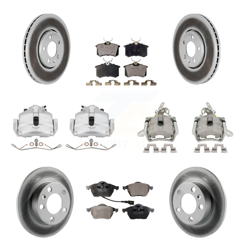 Front Rear Disc Brake Caliper Coat Rotors & Ceramic Pad Kit (10Pc) For 2006 Volkswagen Jetta 2.5L 1.9L With 288mm Diameter Rotor 7th And 8th Digit Of VIN Is "9M" Or "1J" KCG-100843T