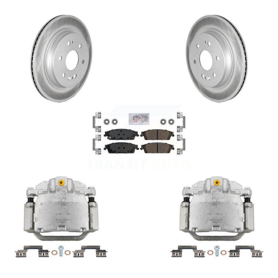 Rear Brake Caliper Coat Rotors Semi-Metallic Pad Kit For Chevrolet Silverado 1500 LD GMC KCG-100844N